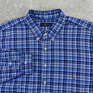 Ralph Lauren Shirt Mens 3XLT Blue White Plaid Button Down Long Sleeve Cotton